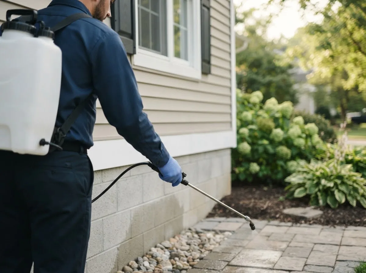 Pest control technician inspecting a home in East Dennis, MA
